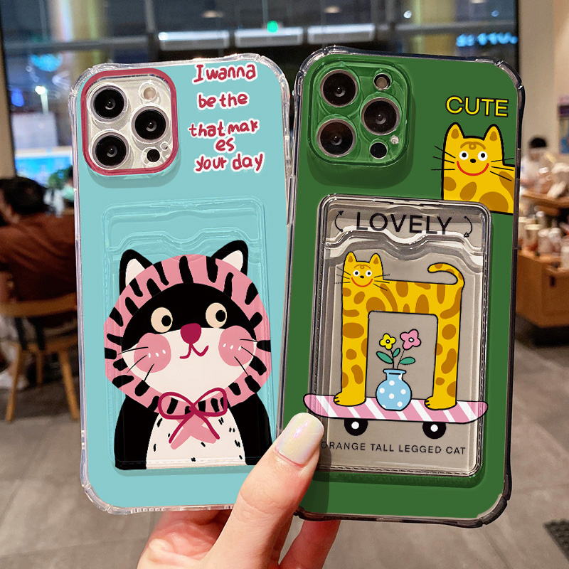 Phone Cases With Card Holder - Cute Cartoon Cat Phone Case For